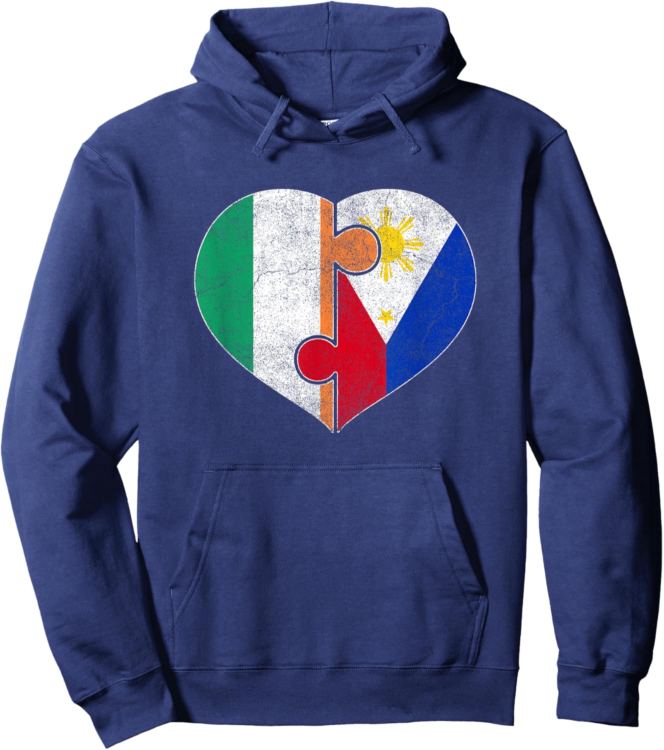 Half Irish Half Filipino Flag Heart Roots Heritage Hoodie - Hoodie | Navy