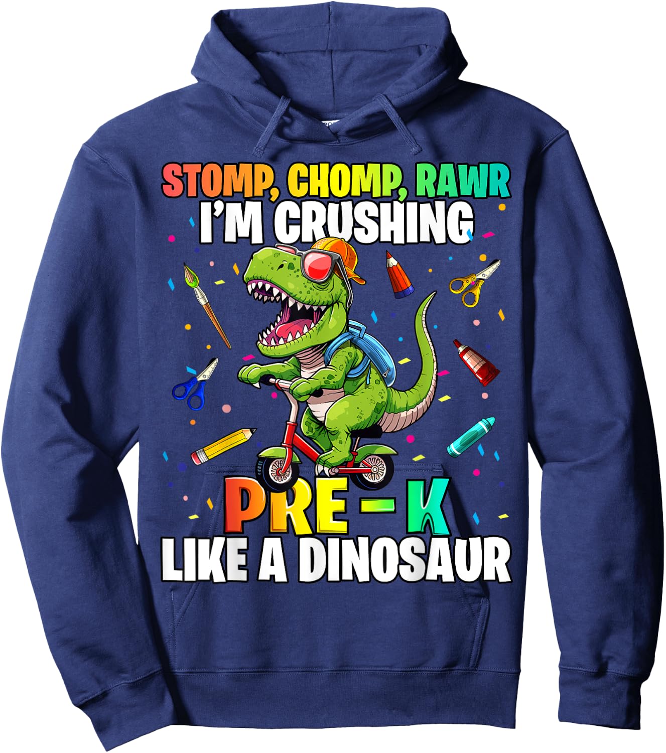 Dinosaur Pre-K Back to School First Day of School Boys Hoodie - Hoodie | Navy