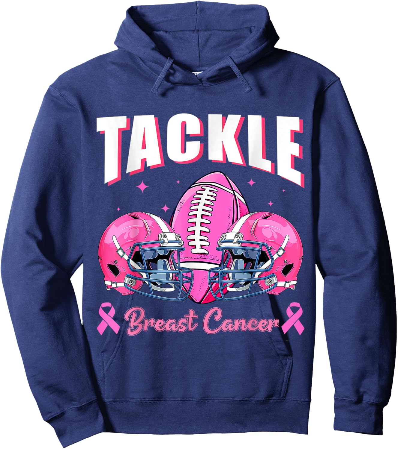 Tackle Breast Cancer Awareness Football Pink Ribbon Boys Kid Hoodie - Hoodie | Navy
