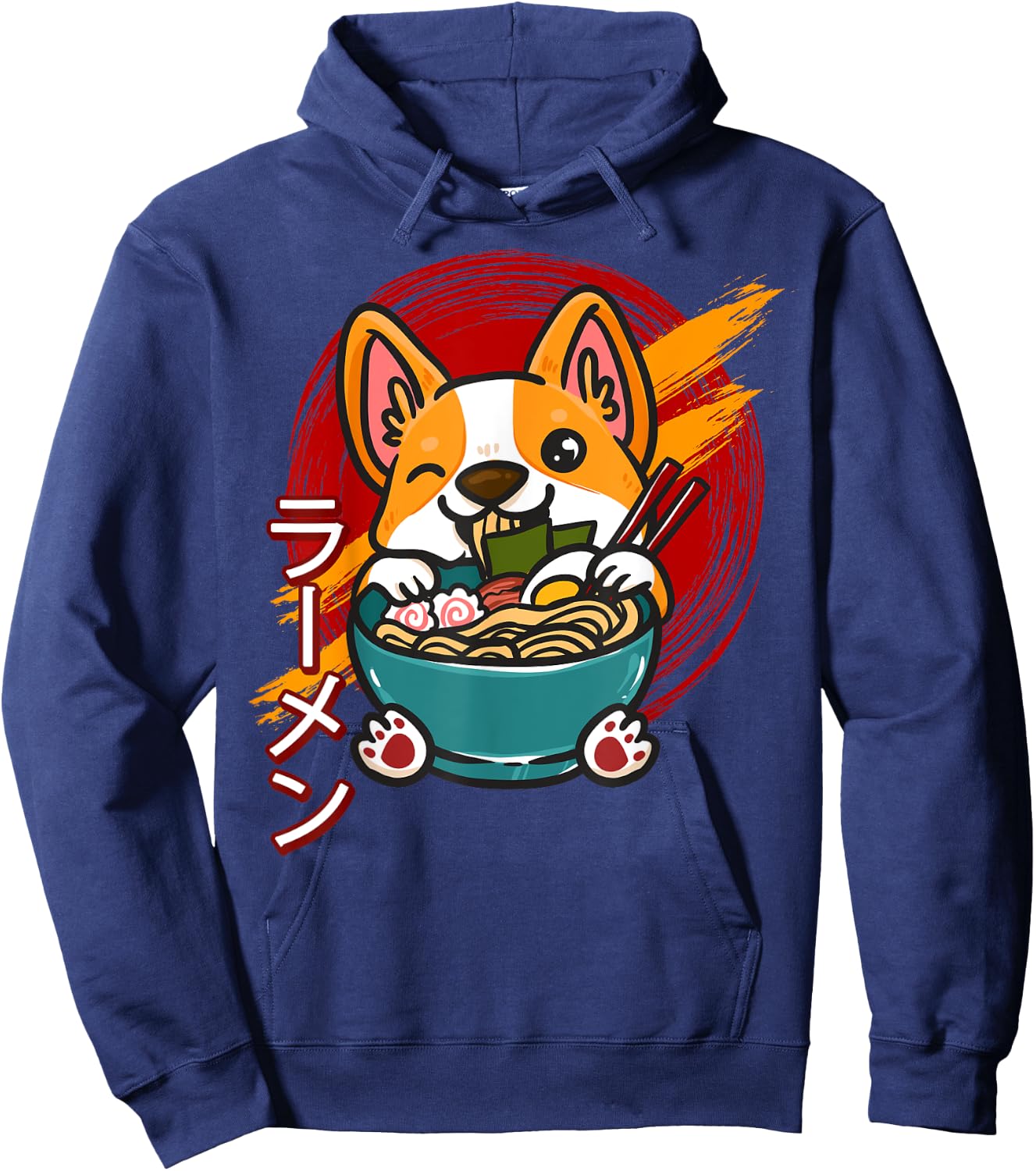 Corgi Eating Ramen Cute Kawaii Dog Japanese Noodles Japan Hoodie - Hoodie | Navy