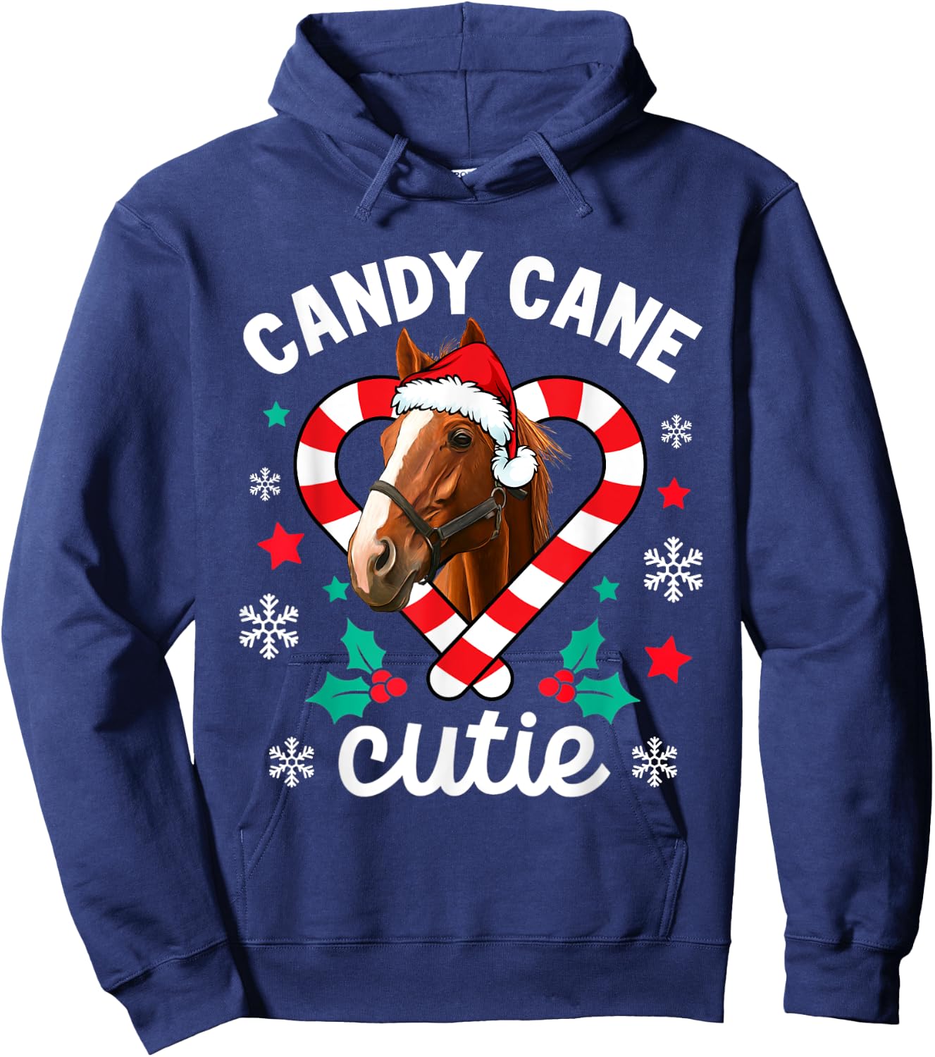 Horse Candy Cane Cutie Funny Christmas Hoodie - Hoodie | Navy
