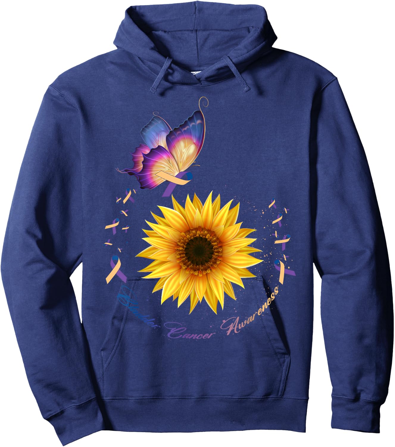 Butterfly & Sunflower Bladder Cancer Awareness Month Warrior Hoodie - Hoodie | Navy