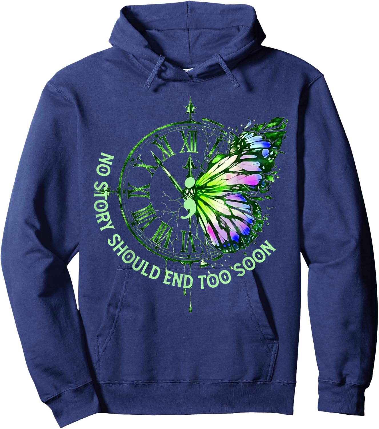 No Story Should End Too Soon Mental Health Matters Butterfly Hoodie - Hoodie | Navy