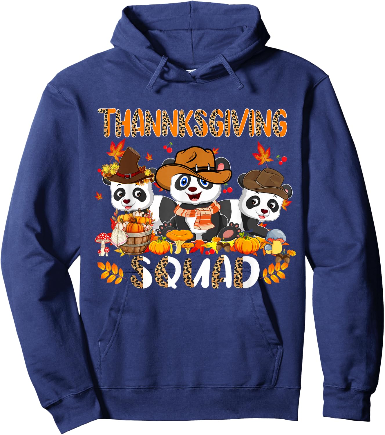 Thanksgiving Squad Leopard Three Fall Pandas Wearing Hat Hoodie - Hoodie | Navy