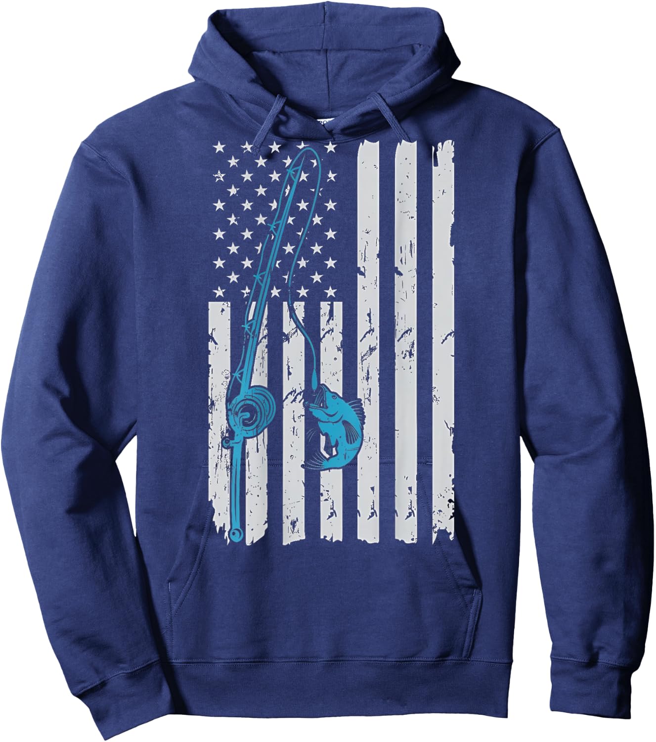 Vintage American Flag Fishing Fisherman Patriotic (ON BACK) Hoodie - Hoodie | Navy