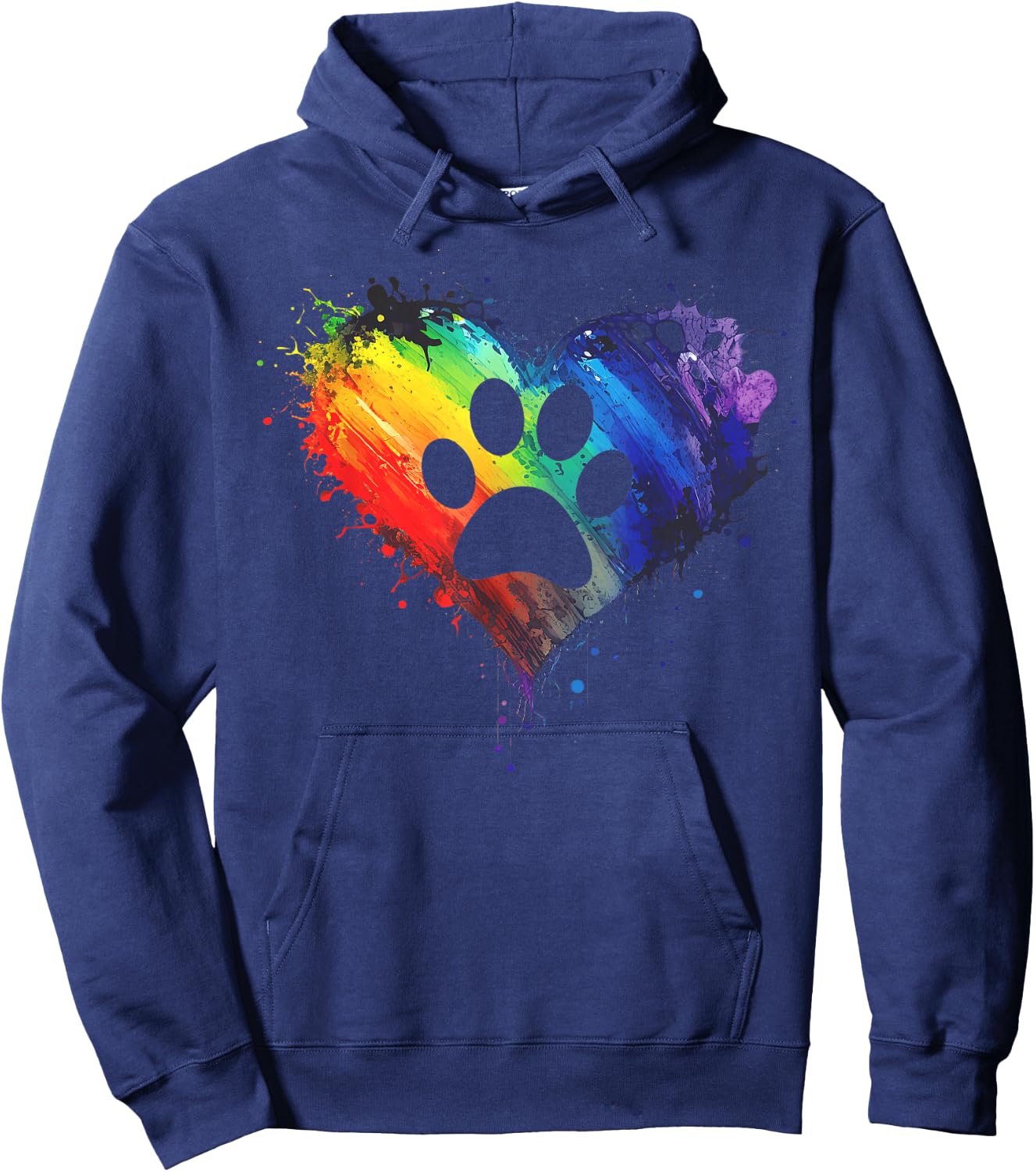 Rainbow Pawprint - Dog paw Print Design with Colorful Heart Hoodie - Hoodie | Navy