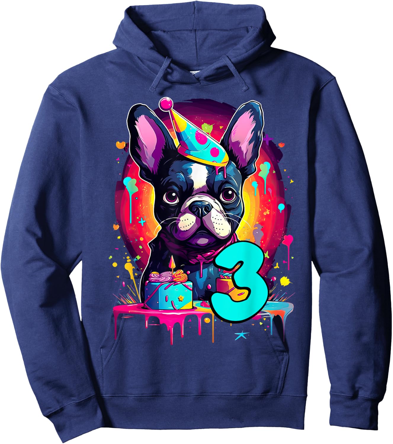 French Bulldog Dog 3rd Birthday Themed Party 3 Years Old Men Women Kids Hoodie - Hoodie | Navy