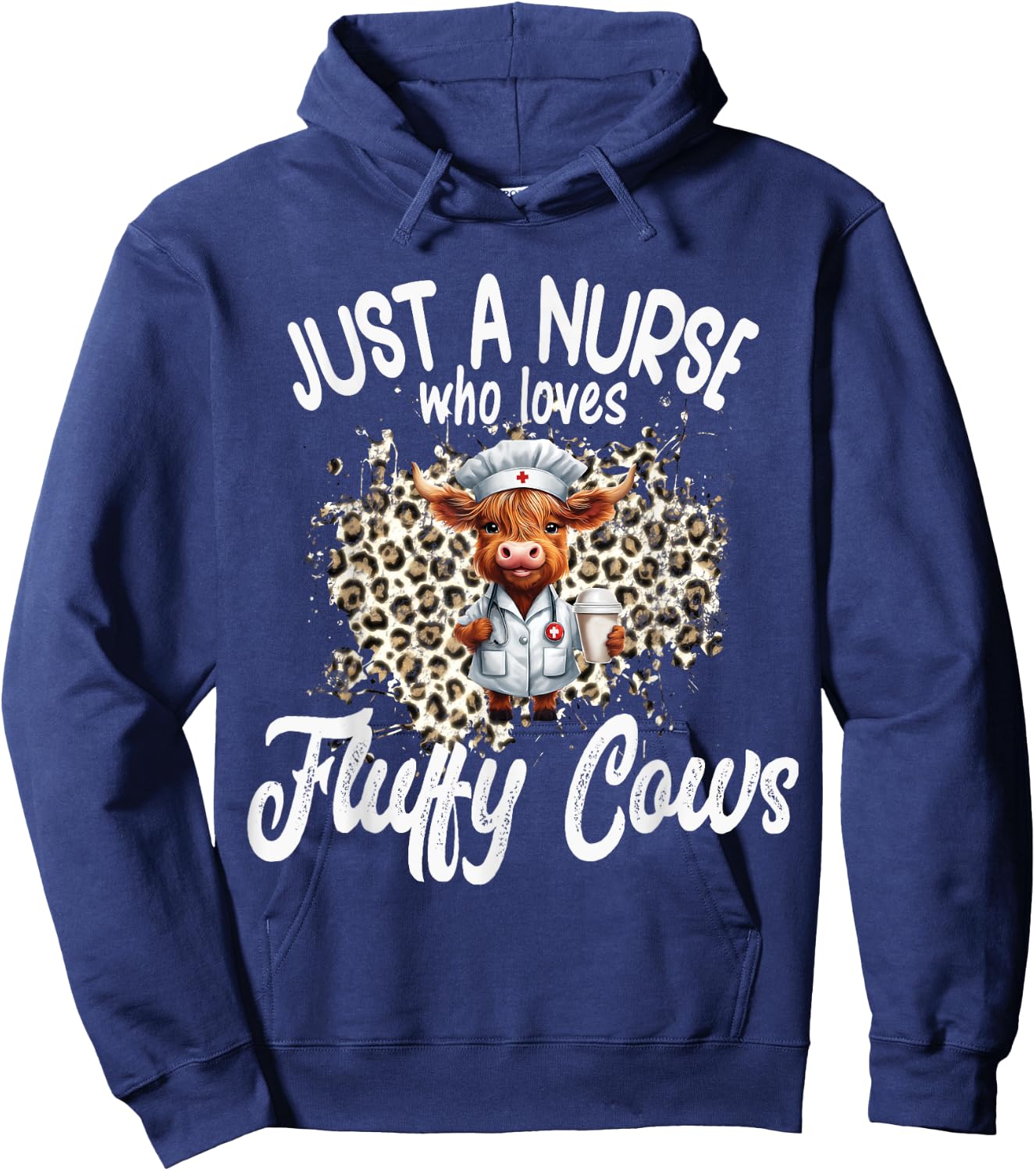 Just a Nurse who loves Fluffy Highland Cow Scottish Scotland Hoodie - Hoodie | Navy