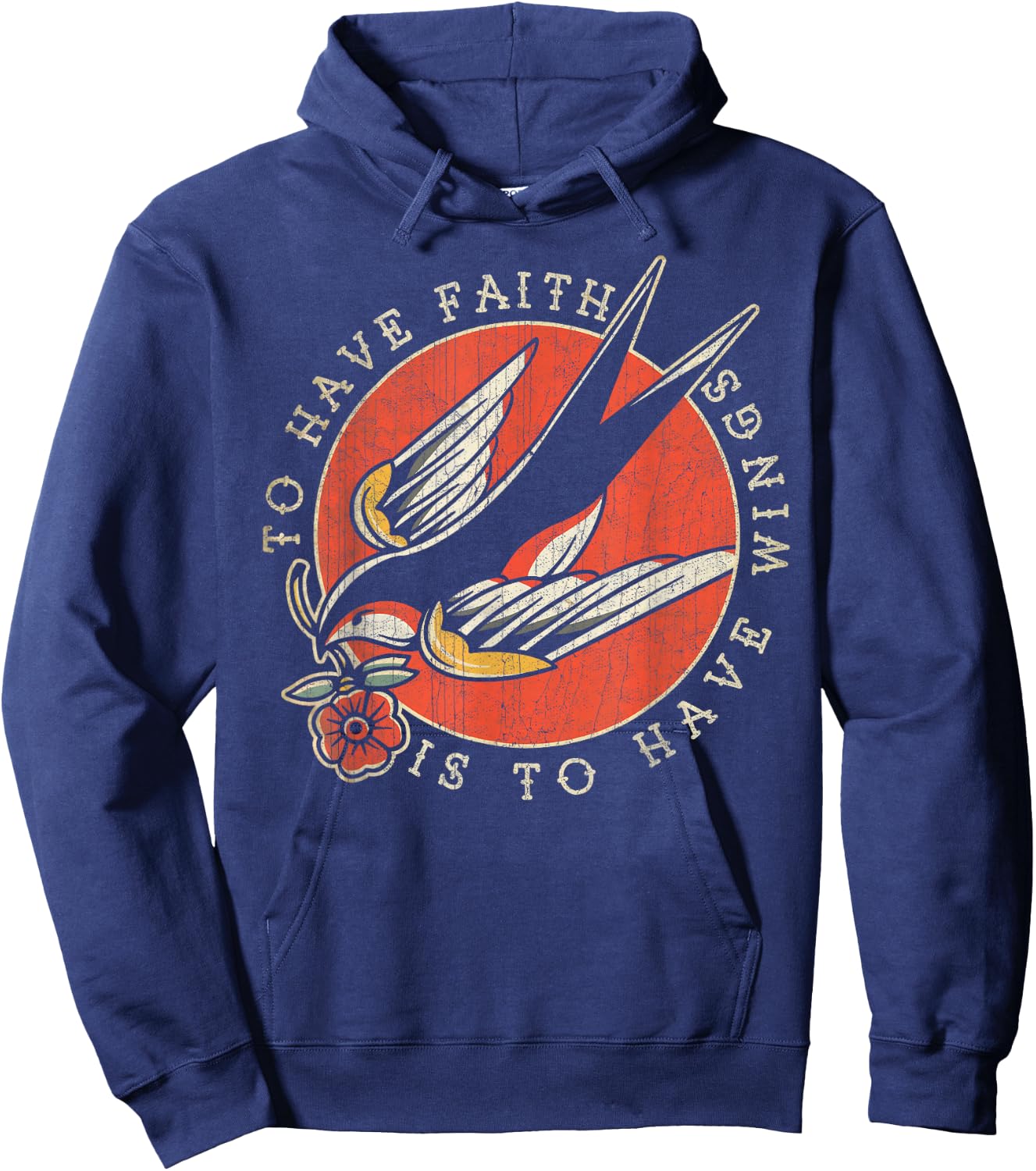 To Have Faith is to Have Wings, Old School, Swallow Tattoo Hoodie - Hoodie | Navy