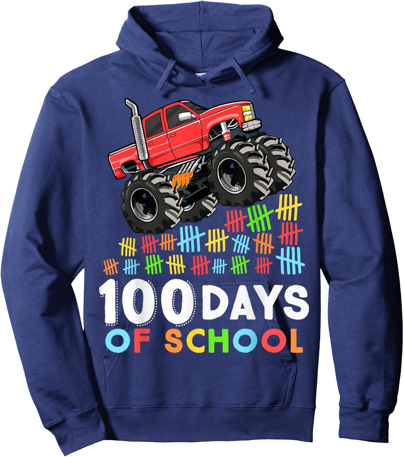 100 Days of School Monster Truck 100th Day of School Boys Hoodie - Hoodie | Navy