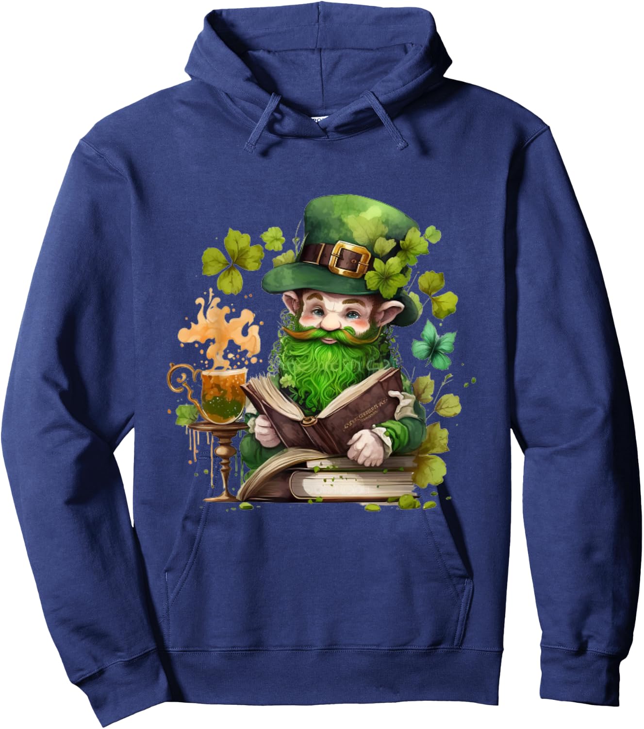 leprechaun Reading Books shamrock saint Patrick's day Hoodie - Hoodie | Navy