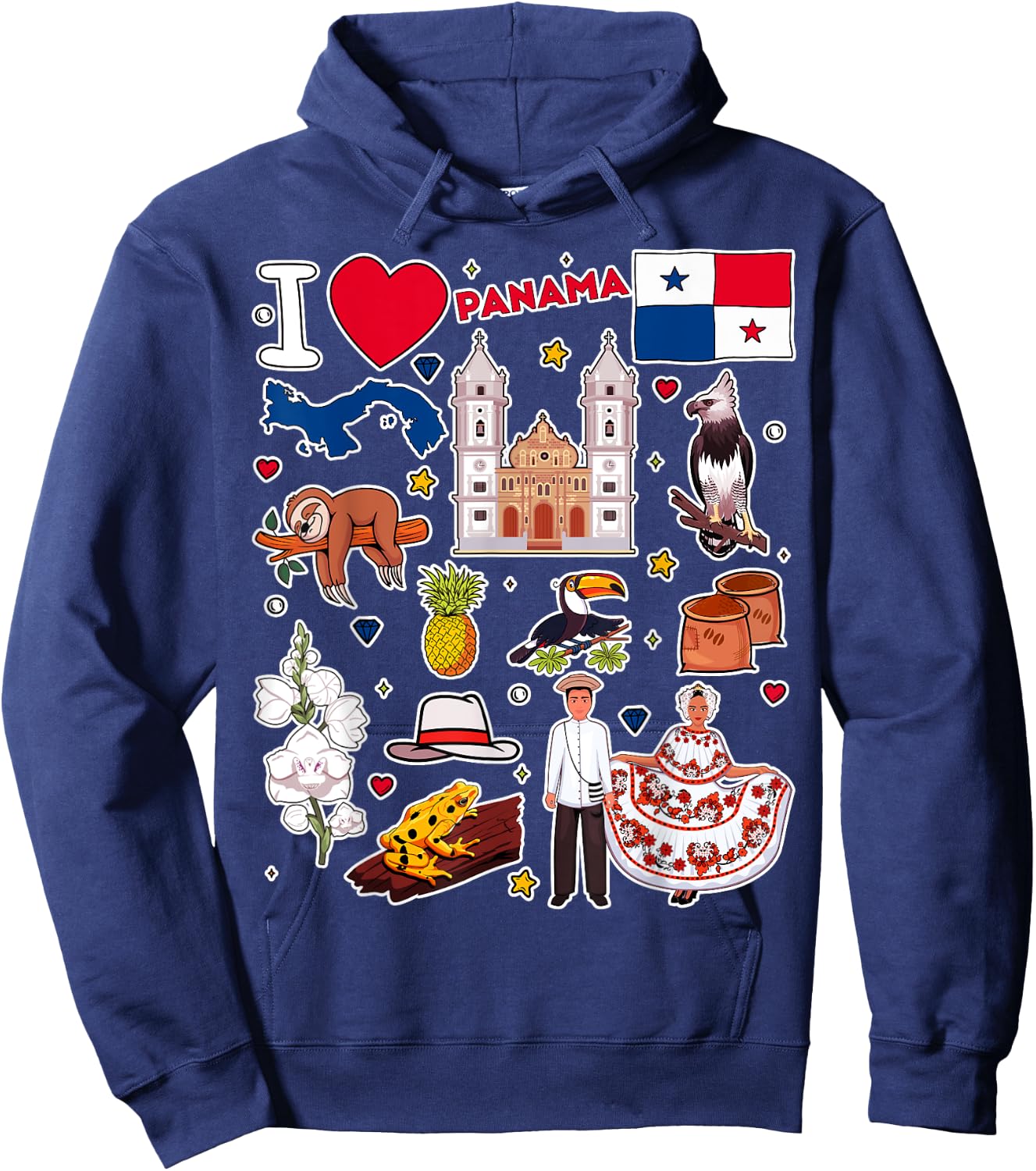 Panamanian hand drawn symbols, Panama map, cultural icons Hoodie - Hoodie | Navy