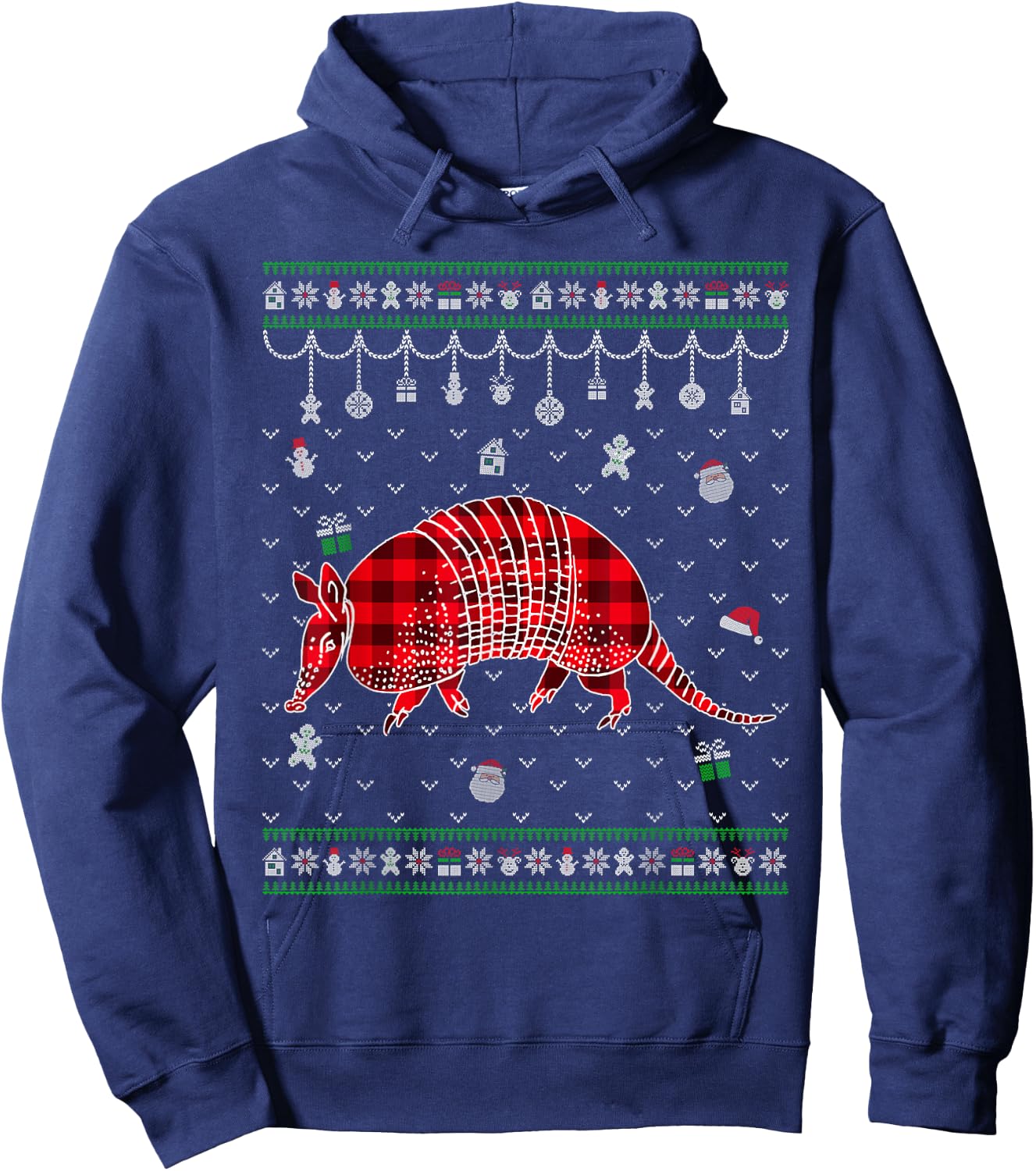 Red Plaid Armadillo Lover Funny Ugly Christmas Sweater Hoodie - Hoodie | Navy