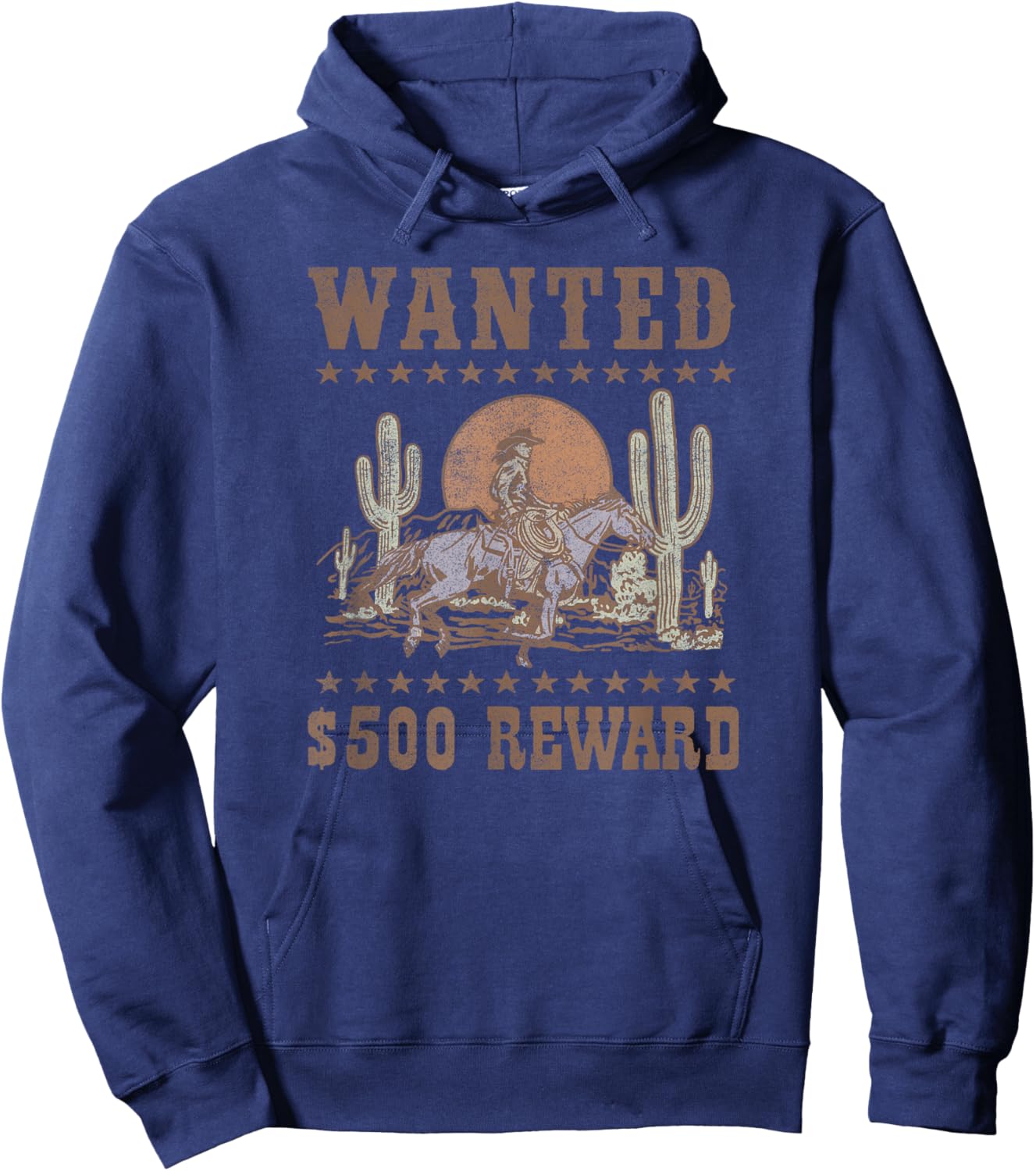 Wanted $500 Reward Gunslinger Horse Rider Old West Style Hoodie - Hoodie | Navy