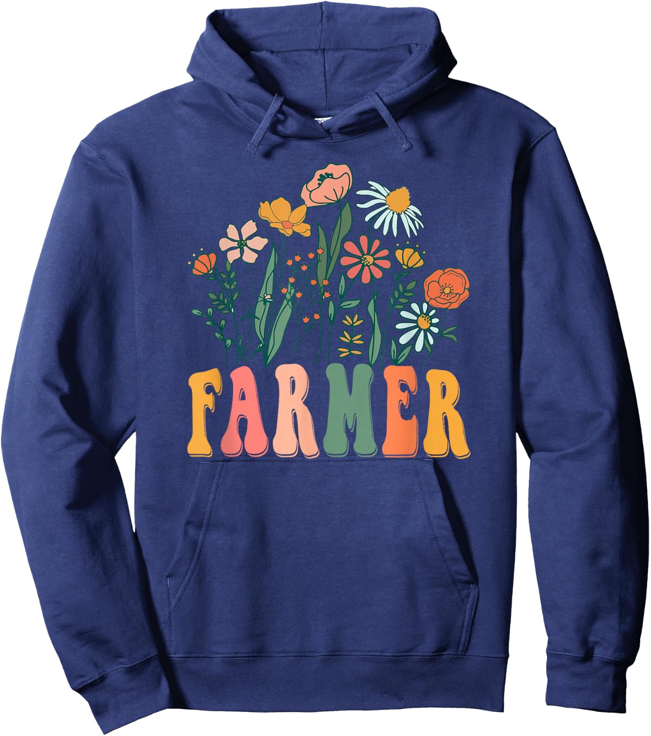 Retro Groovy floral Farmer Wildflower Hoodie - Hoodie | Navy