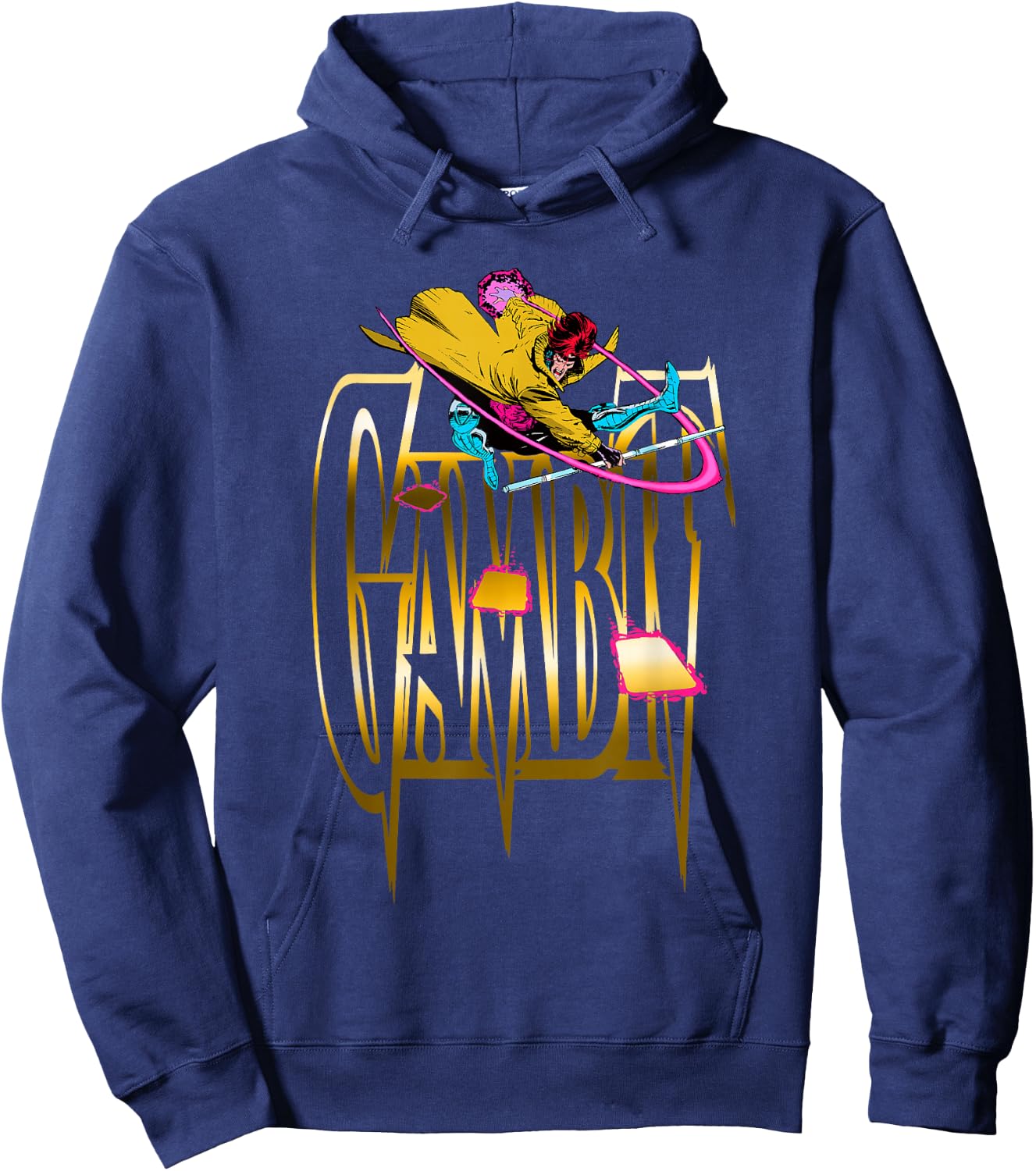 Marvel X-Men Gambit Throwing Cards Epic Retro Logo Hoodie - Hoodie | Navy