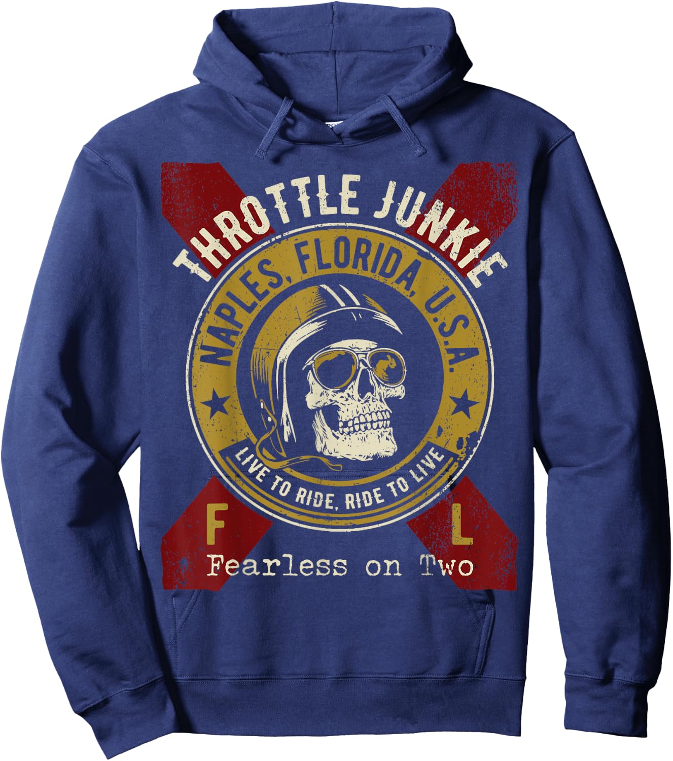 Naples Florida USA Motorcycle Biker Skull Design Hoodie - Hoodie | Navy