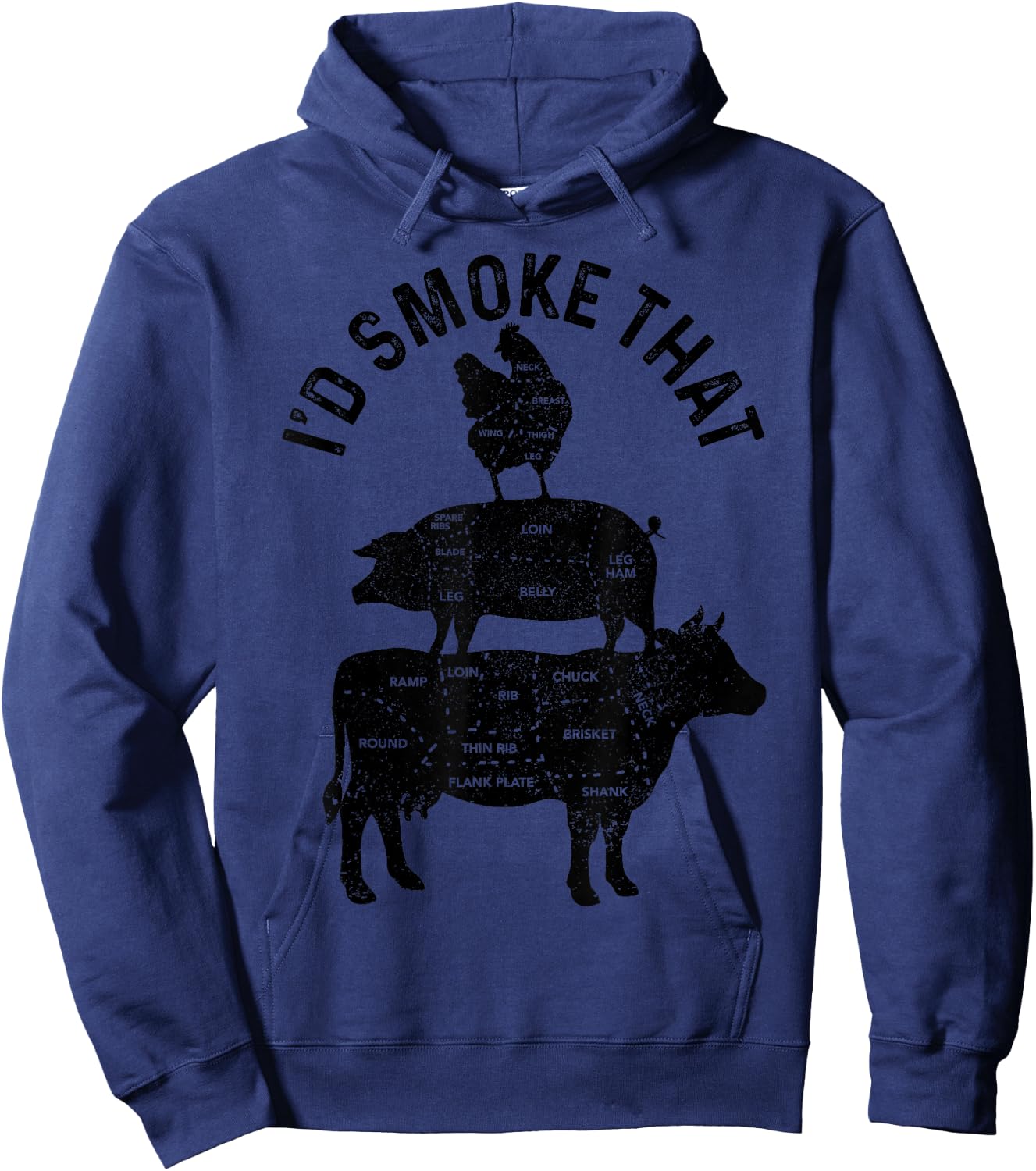 Chef Butcher BBQ I'd Smoke That Pork Beef Funny Father's Day Hoodie - Hoodie | Navy