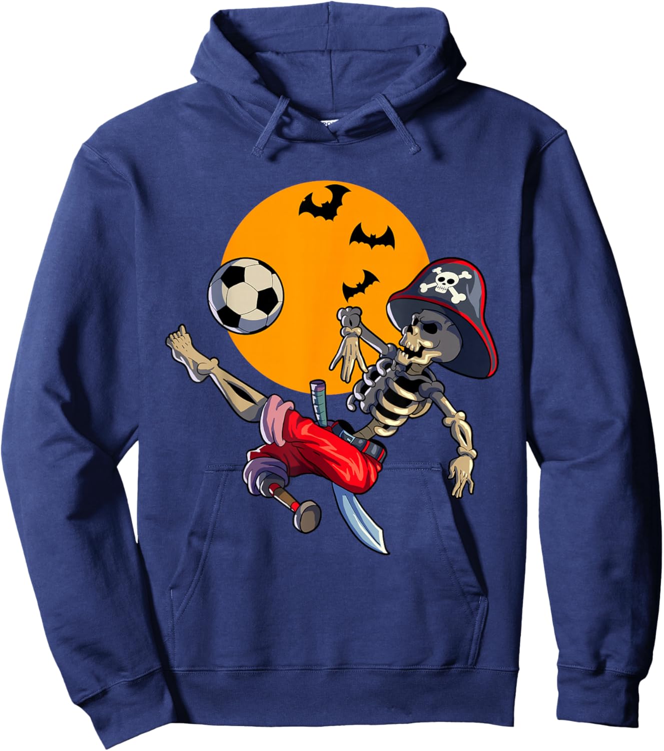 Soccer Skeleton Halloween Boys Soccer Pirate Halloween Hoodie - Hoodie | Navy