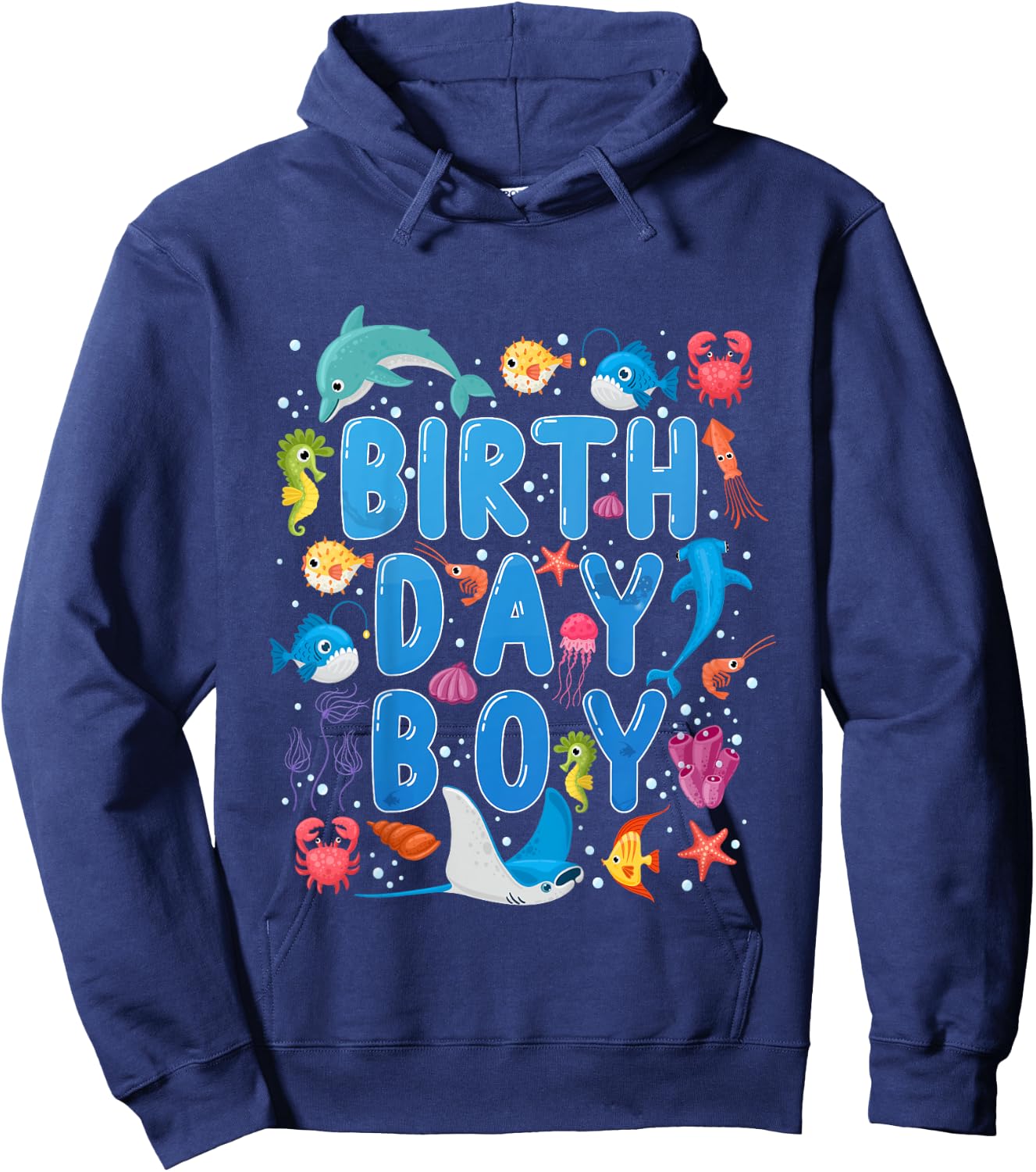 Kids Birthday Boy Ocean Animals Theme Birthday Party Under Sea Hoodie - Hoodie | Navy