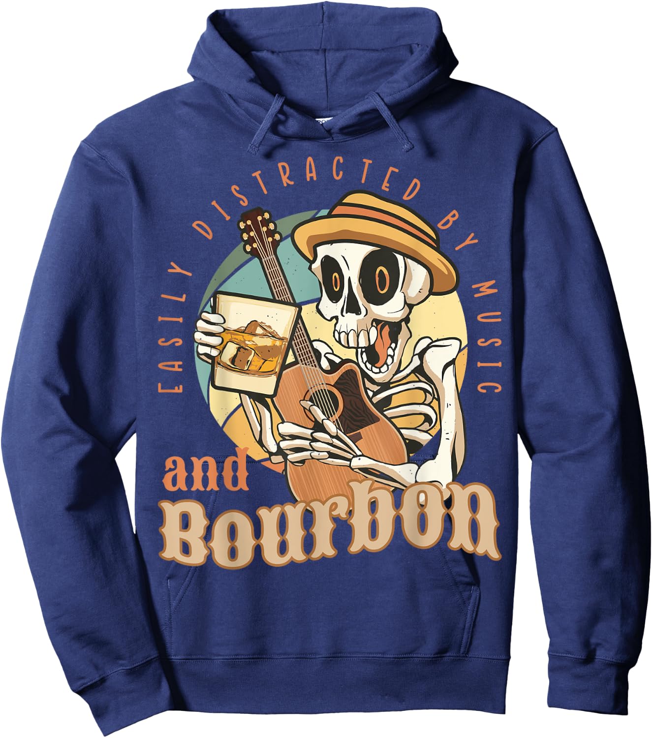 Easily Distracted By Music And Bourbon Funny Bourbon Hoodie - Hoodie | Navy