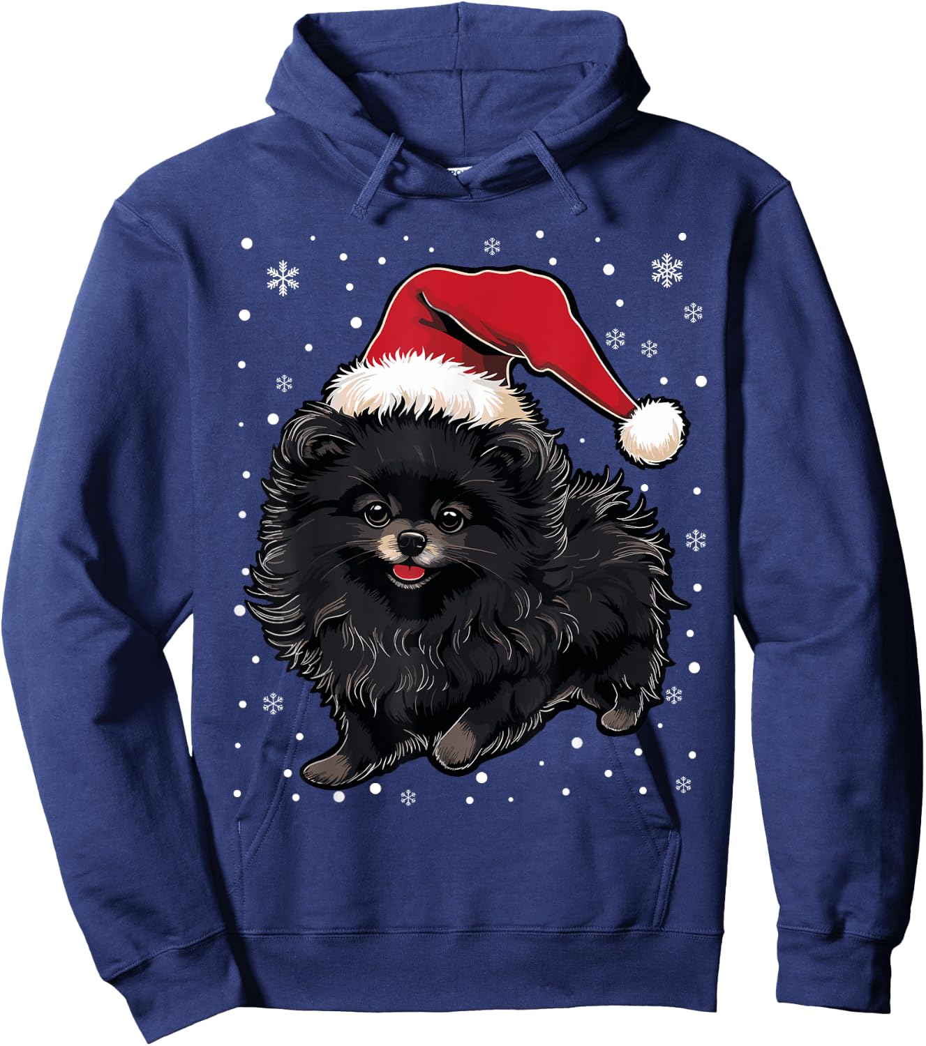 Black Pomeranian Dog Christmas Santa Hat Xmas Pajama Men Women Kids Hoodie - Hoodie | Navy