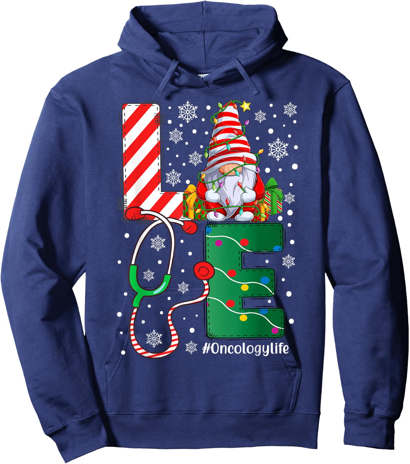 Oncology Nurse Worker Funny Gnomes Christmas Love Nurse Life Hoodie - Hoodie | Navy