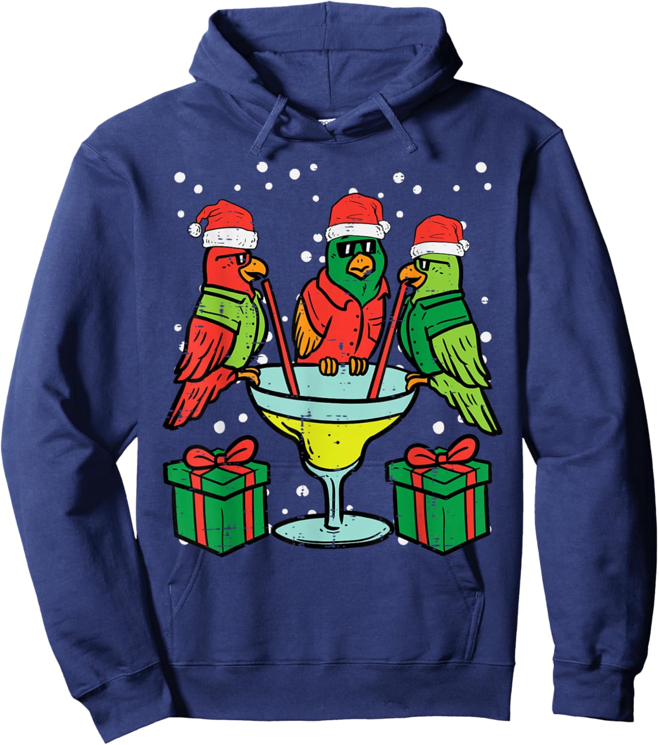 Christmas Parrots Santa Funny Xmas Bird Vacation Men Women Hoodie - Hoodie | Navy