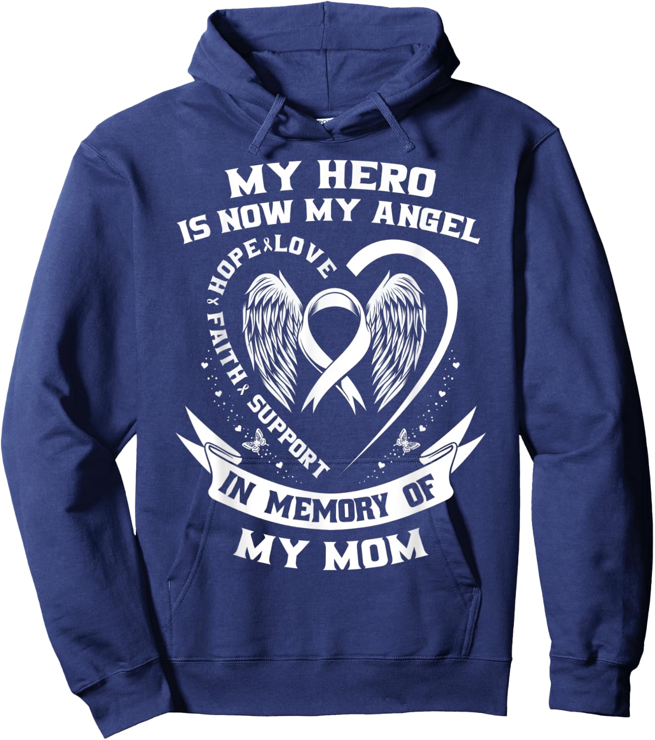 In Memory of Mom Lung Cancer Awareness Wings Heart Memorial Hoodie - Hoodie | Navy
