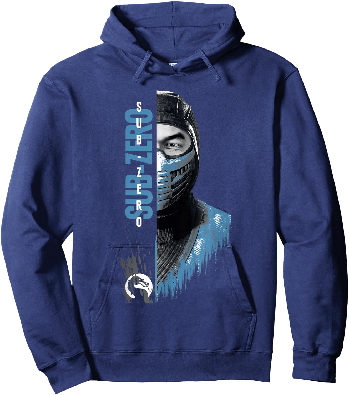 Mortal Kombat Klassic Sub-Zero Split Face Bust Portrait Hoodie - Hoodie | Navy