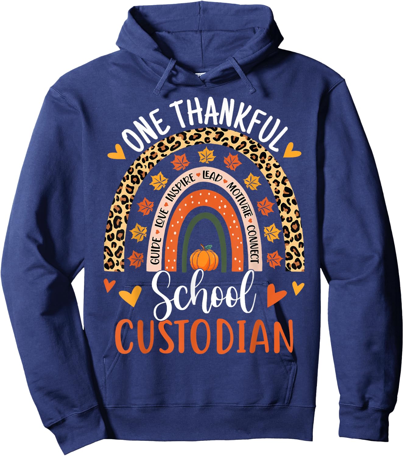 One Thankful School Custodian Thanksgiving Rainbow Leopard Hoodie - Hoodie | Navy