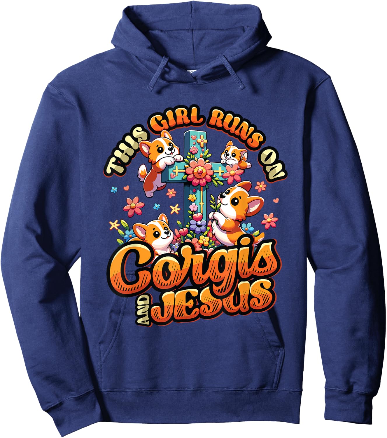 Corgis And Jesus Cute Corgis Christian Cross Girls Corgi Hoodie - Hoodie | Navy
