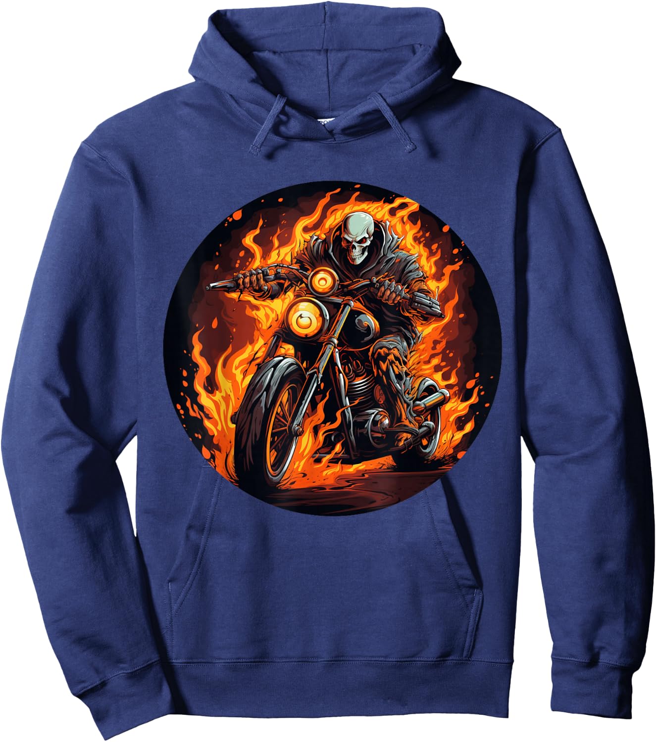 Skeleton Flames on burning Motorcycle for Motorbikes Lovers Hoodie - Hoodie | Navy