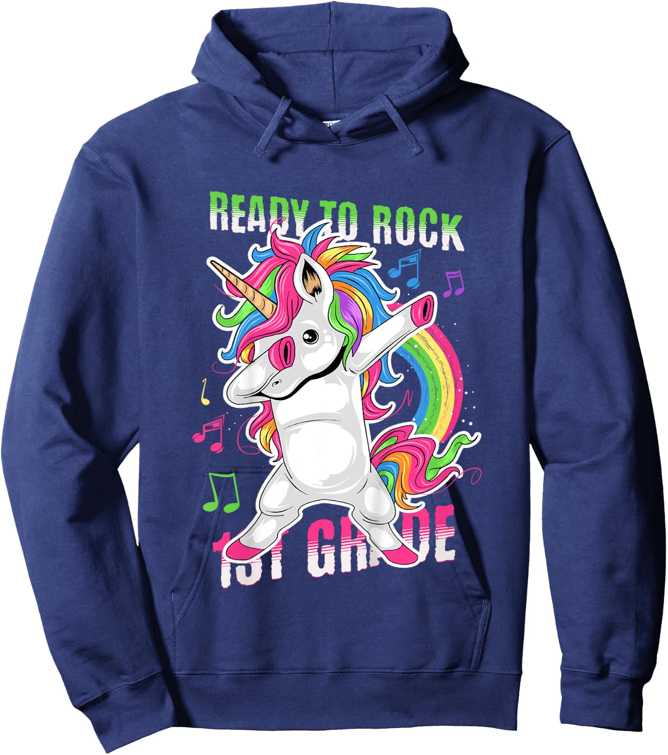 Kids Cute Girls Unicorn Ready To Rock 1st Grade Graphic Hoodie - Hoodie | Navy