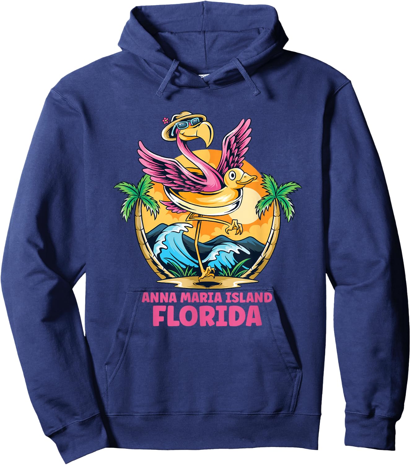 Anna Maria Island Florida Flamingo Beach Family Vacation Hoodie - Hoodie | Navy