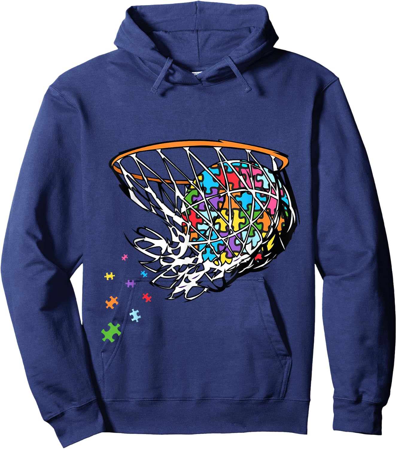 Basketball Autism Puzzle Autism Awareness Basketball Ball Hoodie - Hoodie | Navy