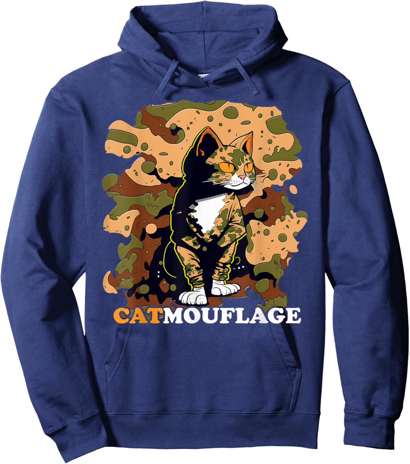 Funny Cat Pun Catmouflage Camo Joke Kids Men Women Hoodie - Hoodie | Navy