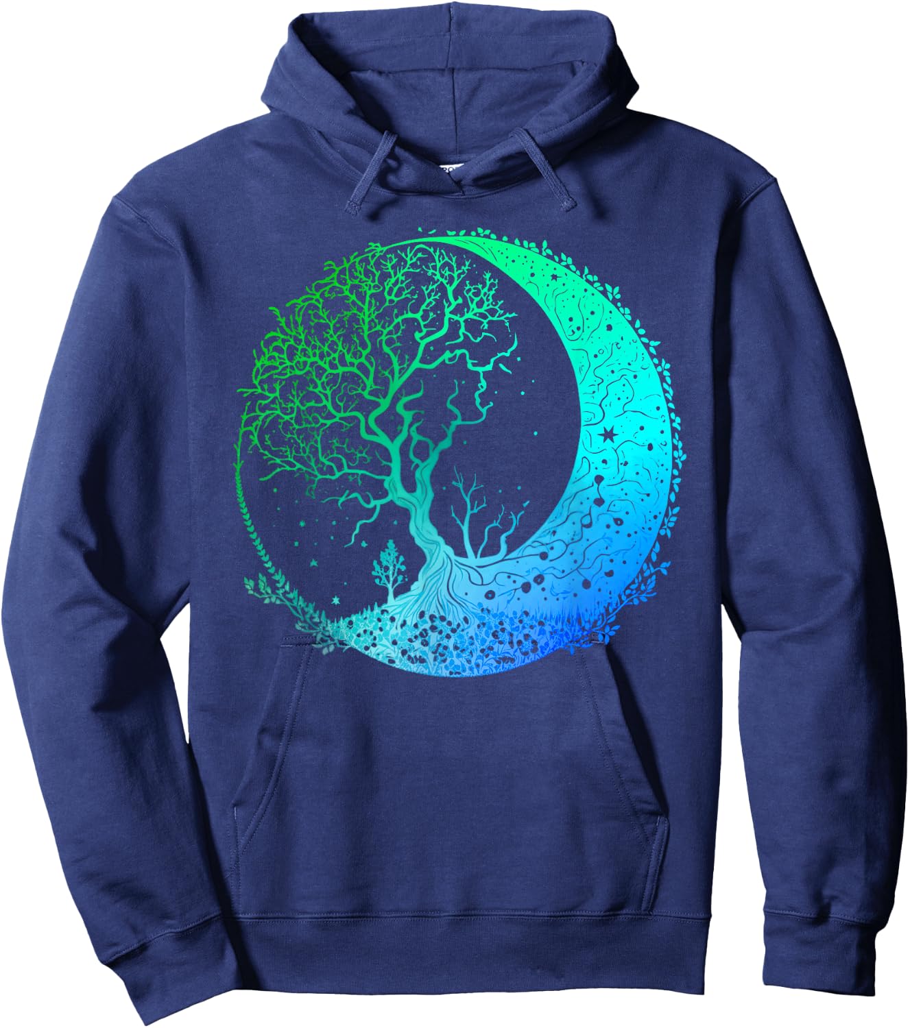 Crescent Moon Phases Mandala Chakra Tree of Life Yoga Hoodie - Hoodie | Navy