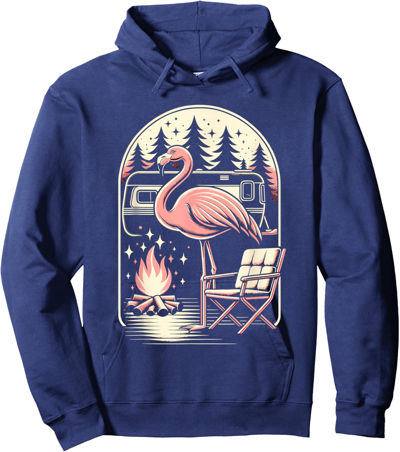 Funny Camping Flamingo Camper Camp Outdoor Travel Nature Hoodie - Hoodie | Navy