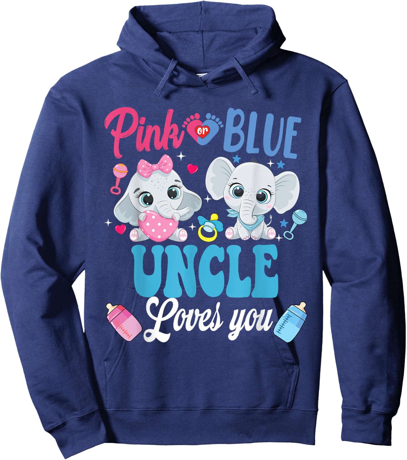 Pink Or Blue Uncle Loves Your shirt Elephant Gender Reveal Hoodie - Hoodie | Navy