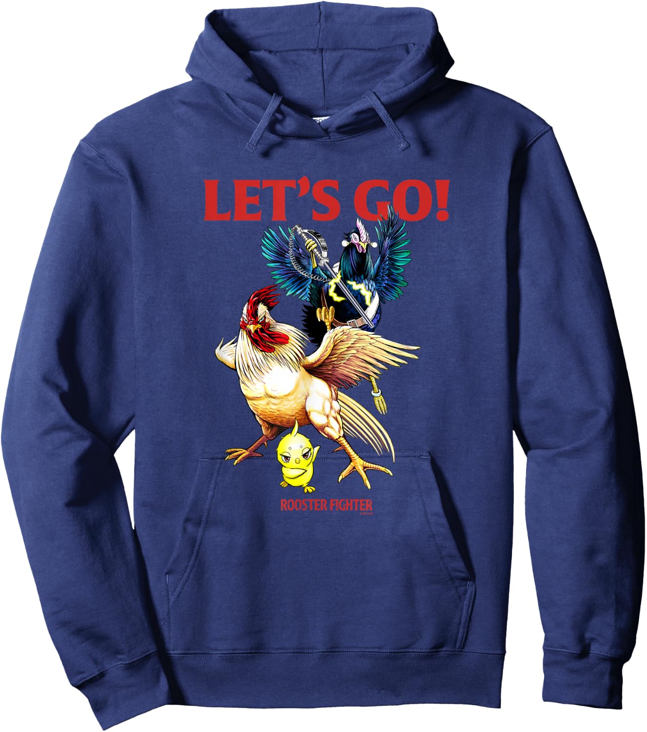 Rooster Fighter : -Adults, Black, Small, Short Sleeve, Classic Fit, Graphic Design Hoodie - Hoodie | Navy