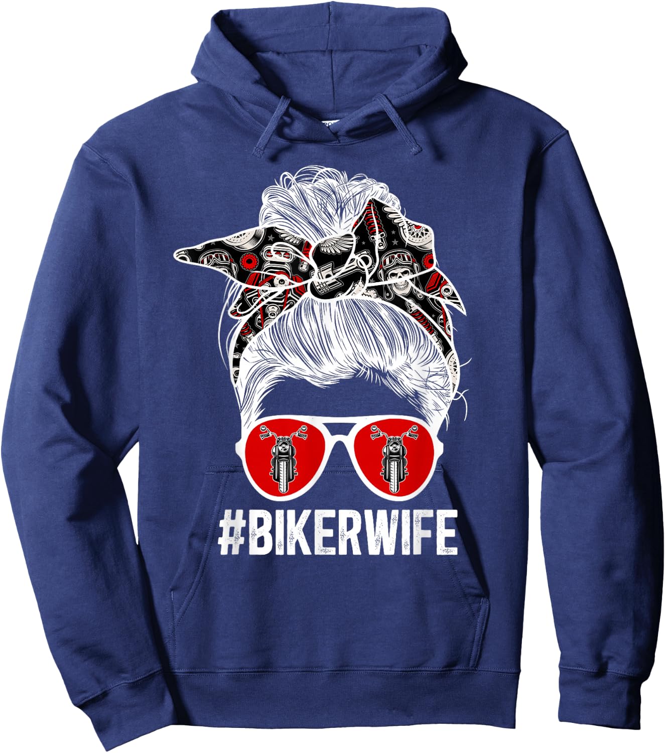Cute Biker Wife Anniversary Biker Wife Messy Bun Motorcycle Wife - Black, Small Hoodie - Hoodie | Navy