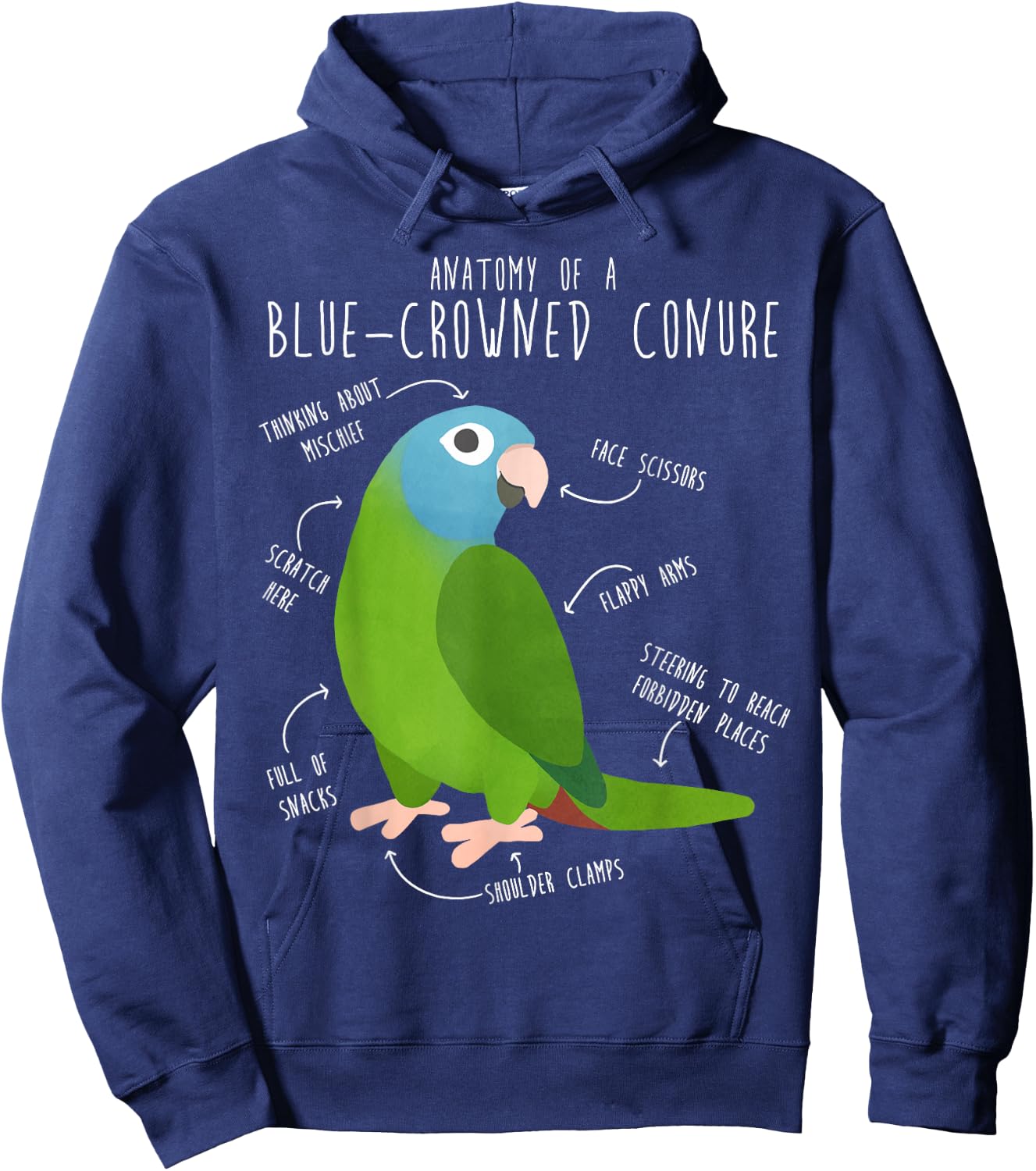Blue-Crowned Conure Parrot Anatomy, Funny Cute Pet Bird Mom Hoodie - Hoodie | Navy