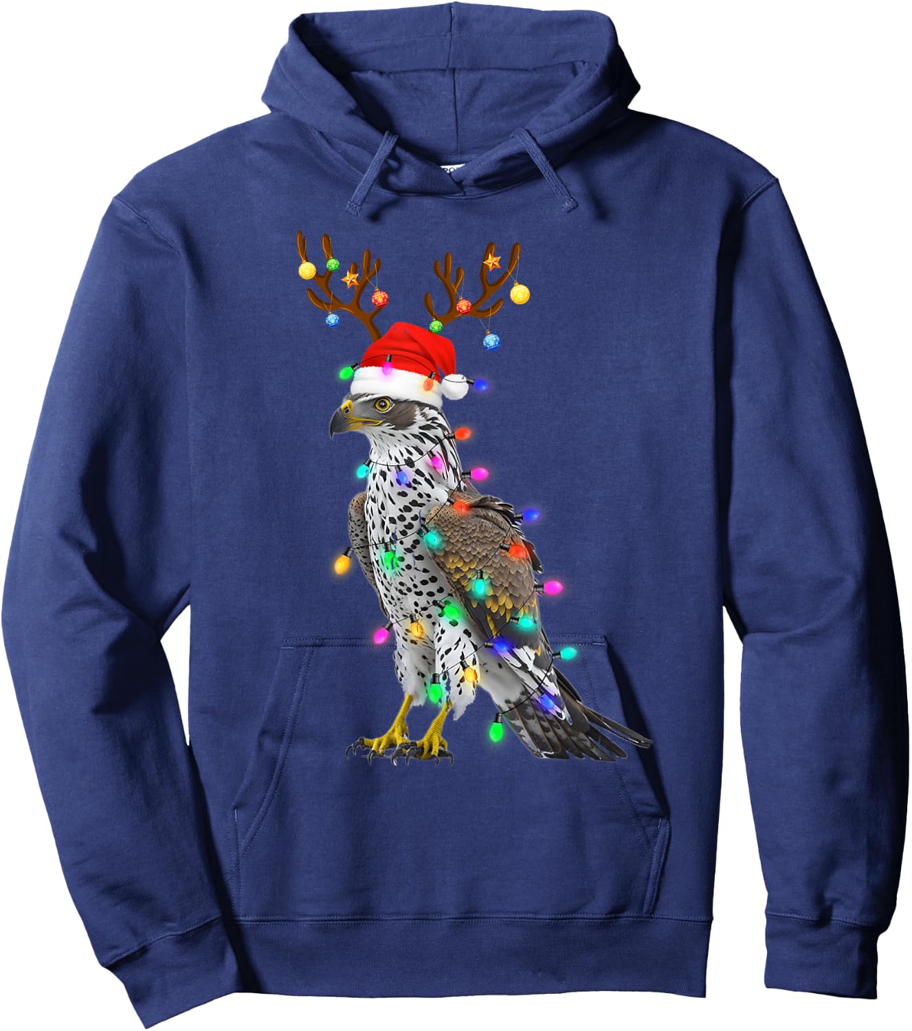 Santa Hat Funny Falcon Tree Xmas Light Bird Christmas Hoodie - Hoodie | Navy