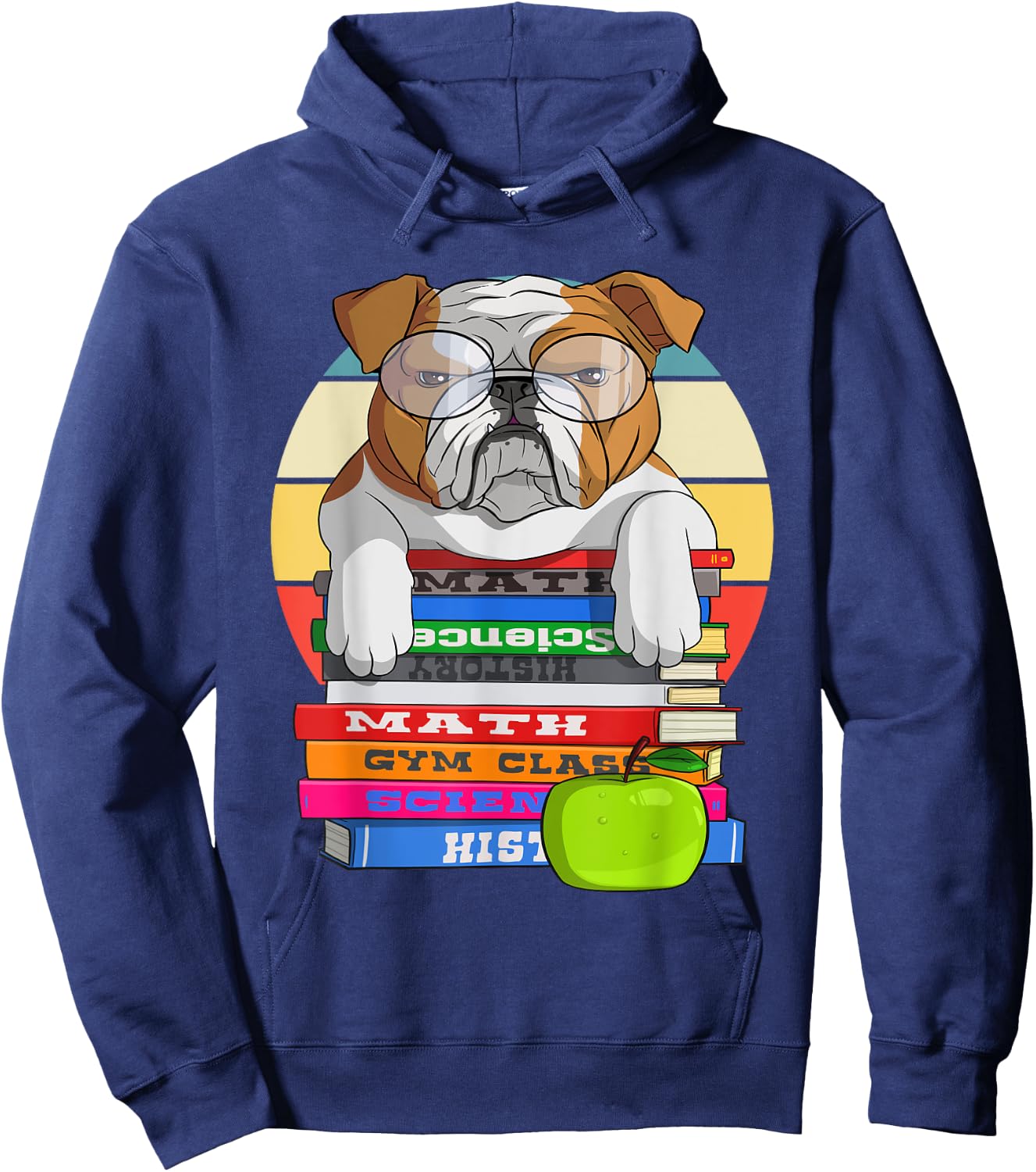 English Bulldog Back To School Book Worm Dog Hoodie - Hoodie | Navy
