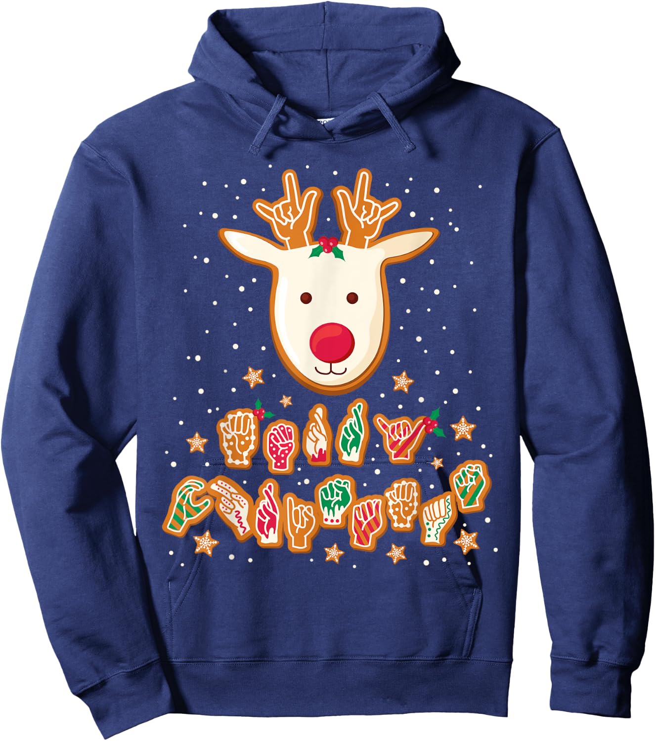 ASL Christmas Reindeer American Sign Language Gingerbread Hoodie - Hoodie | Navy