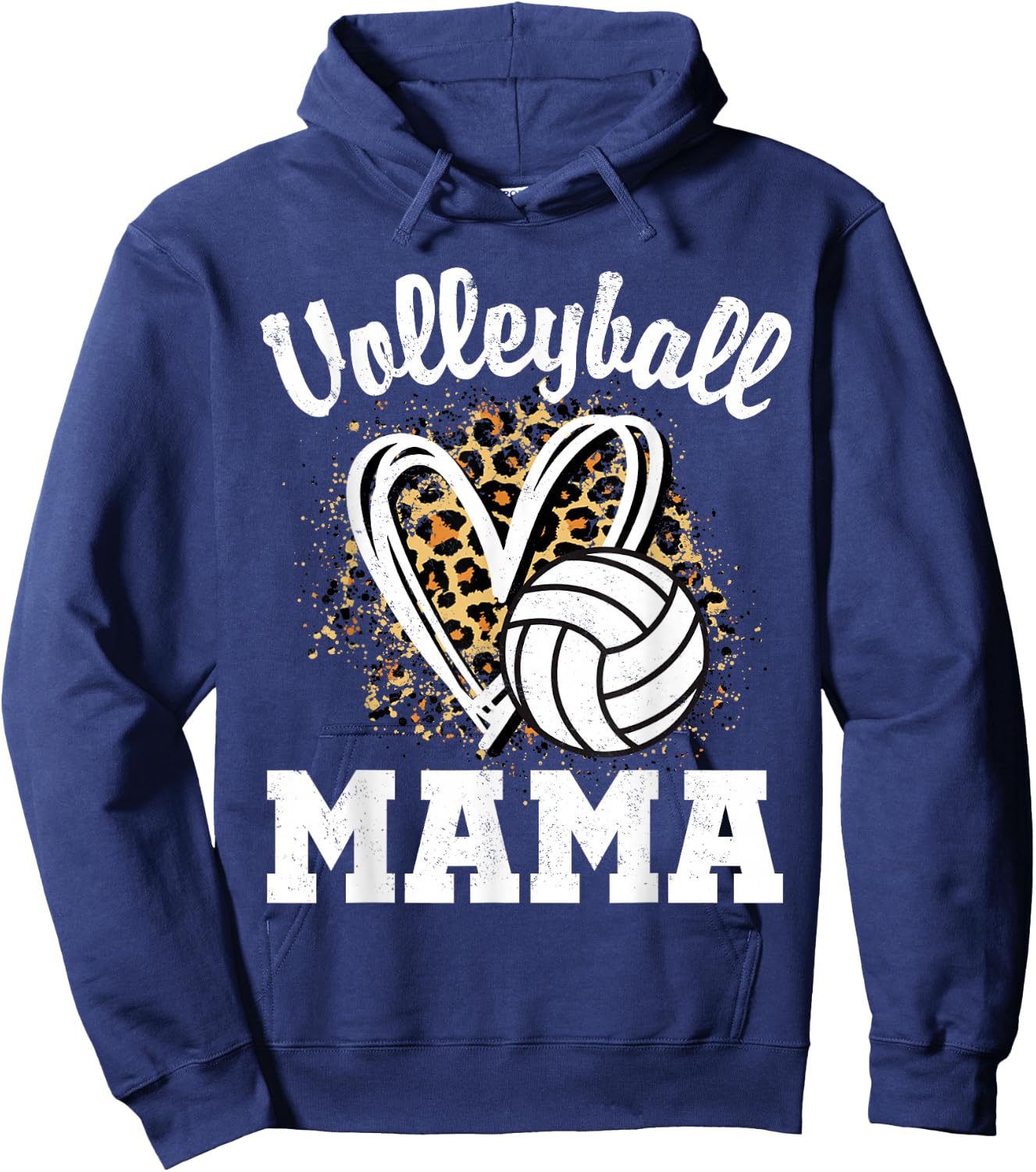 Volleyball Mama Leopard Heart Hoodie - Hoodie | Navy