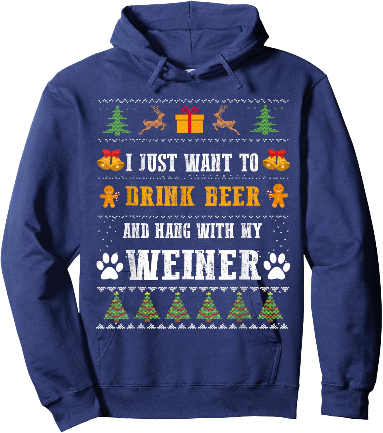 Drink Beer Funny Weiner Dachshund Dog Ugly Christmas Sweater Hoodie - Hoodie | Navy