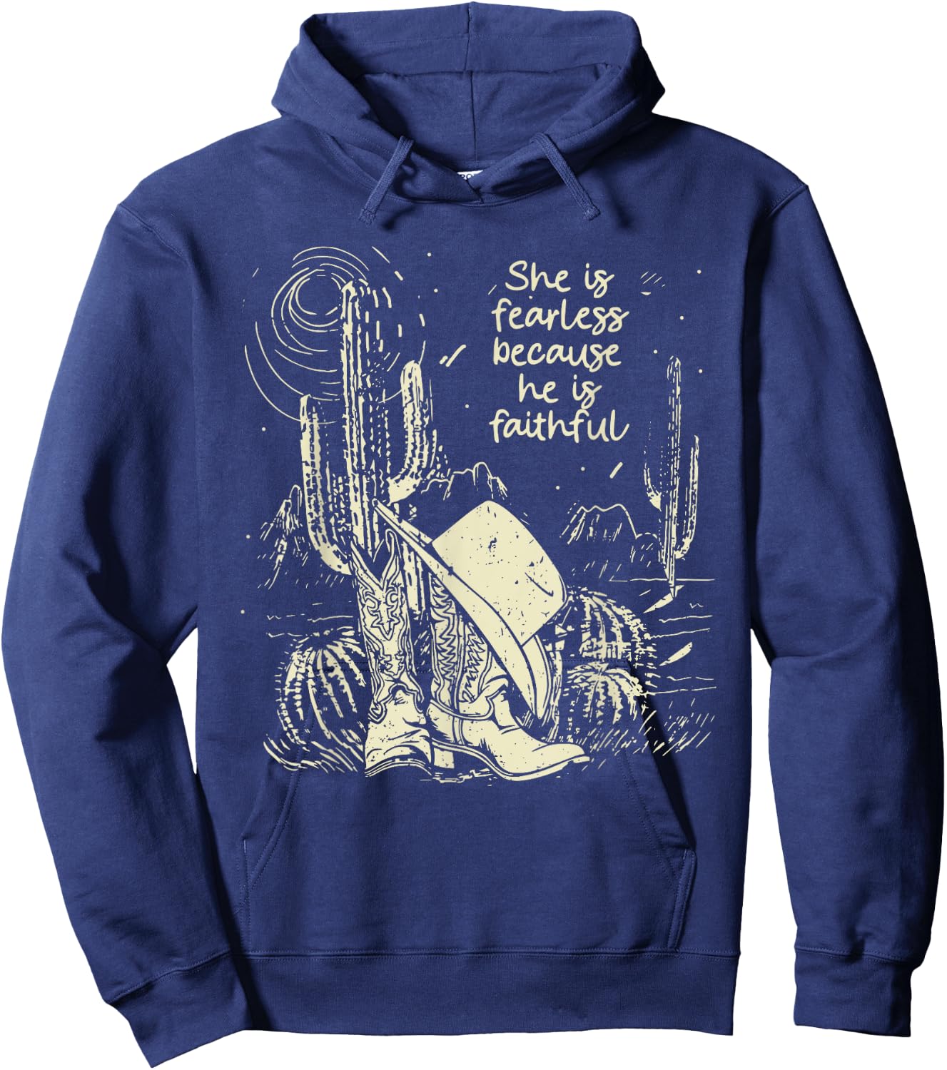 She Is Fearless Because He Is Faithful Boot Cowgirl Hoodie - Hoodie | Navy