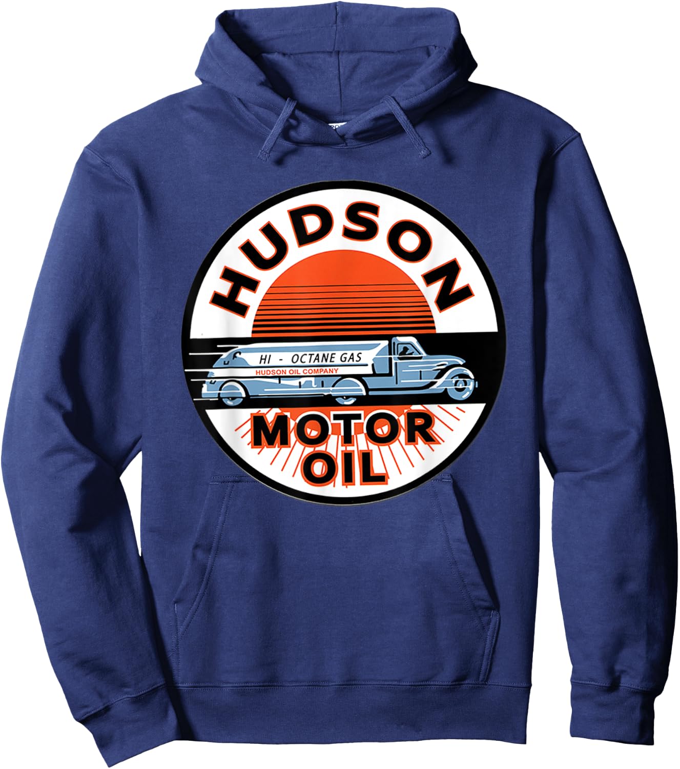 Retro Vintage Gas Station Hudson Motor Oil Car Bikes Garage Hoodie - Hoodie | Navy
